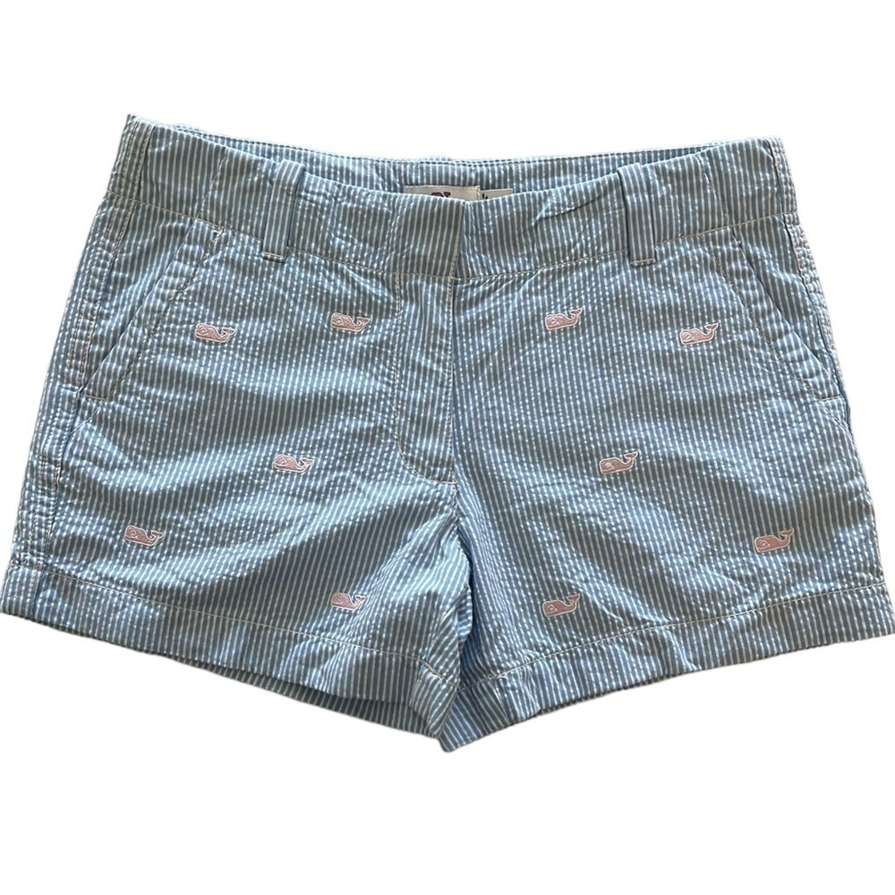 Vineyard Vines Girls Blue/White Striped Seersucker Shorts Size 12